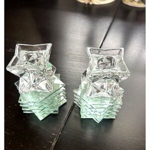 Vintage 24% Lead Crystal Star of David Candle Holders Set of 2 Starburst
